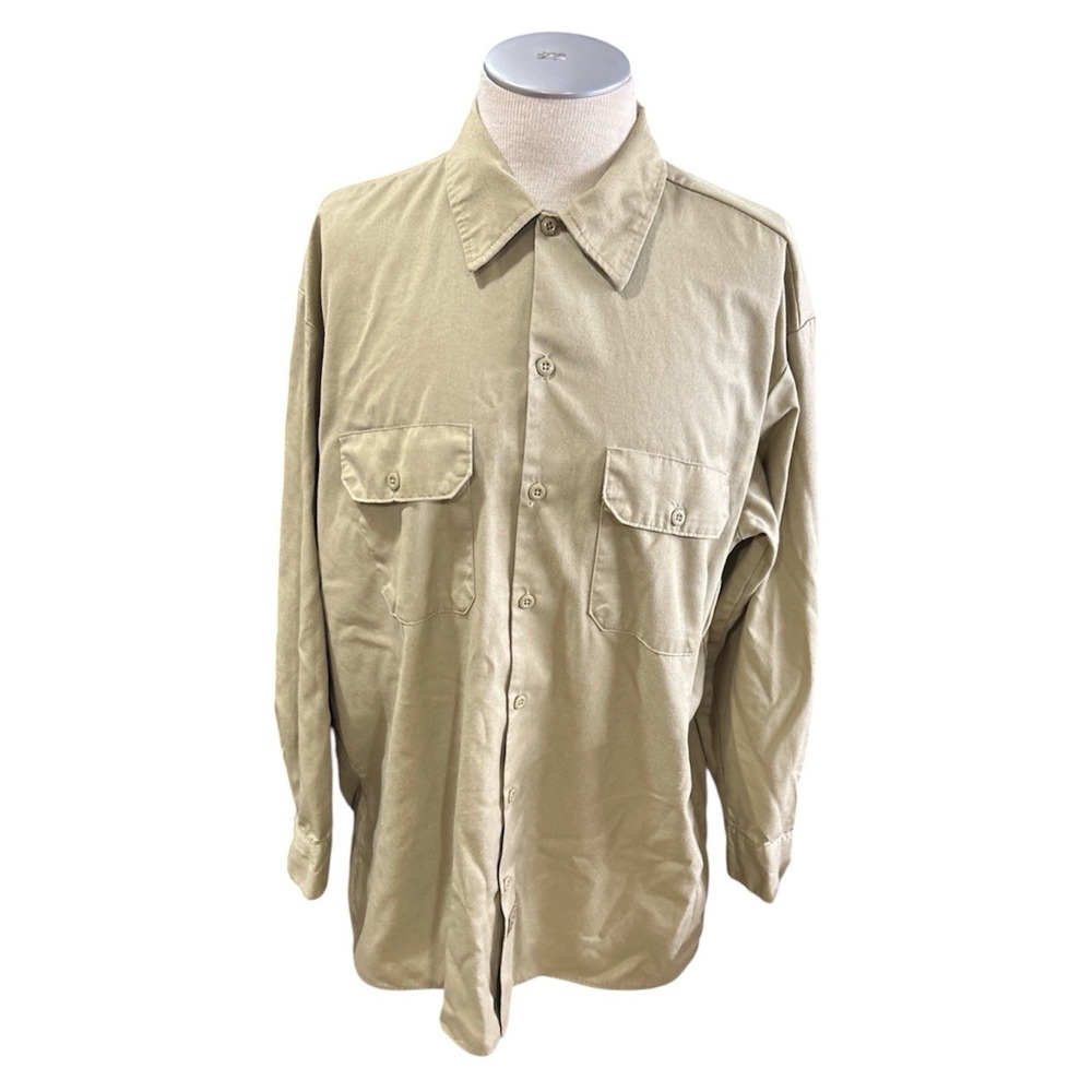 Dickies A Legend In Work Button Down Shirt Mens XL Beige Long Sleeve Workwear